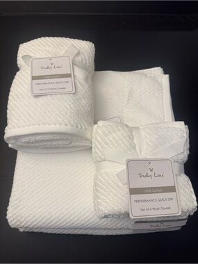 8pc TRULY LOU Performance Quick Dry Textured Cotton Bath Towel Set - White